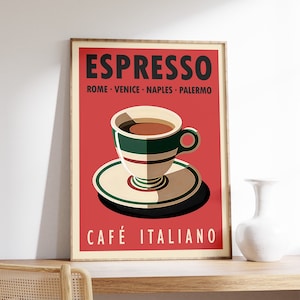 Espresso Coffee Print, Italian Coffee Illustration Poster, Kitchen Decor, Retro Coffee Print, VIntage Food Print, Food and Drink Wall Art