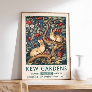 William Morris Rabbit Garden Print, Kew Gardens Print, London Print, William Morris Poster, Vintage Wall Art, Floral Art, Vintage Poster
