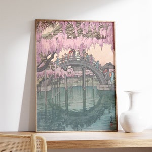 Oriental Japanese Vintage Travel Wall Art Decor Exhibition Poster Print, Kameido Bridge by Hiroshi Yoshida, Floral Print, Asian Art, Gift