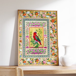 Indian Floral Art, Indian Art Print, Floral Art, Floral Print, Vintage Art, Wall Art Decor, Birds Print, Pichwai Art, Gift Idea A1/A2/A3/A4