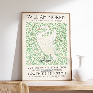 William Morris Floral Art Print, William Morris Exhibition Poster, Vintage Poster, Swan Print, Animal Art, Floral Print, Wall Art Decor
