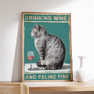 Póster de gato bebiendo vino, póster divertido, arte de gato, póster de gato, impresión de gato, impresión de animal, póster de animal, impresión de comedia, regalo ideal, muchos tamaños