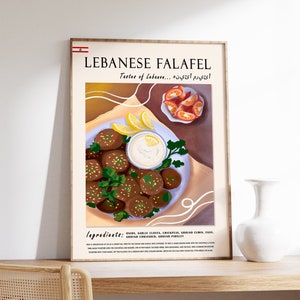 Falafel Food Poster, Lebanese Art Poster, Arabic Print, Arabic Art, Lebanese Cuisine, Food Art, Food Gift, Kitchen Art, Kitchen Decor