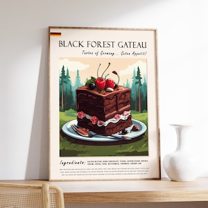 Poster di cibo della Foresta Nera, stampa di cibo tedesco, stampa di dessert, poster di viaggio, decorazione della cucina, arte del cibo, poster di cibo e bevande, regalo di cibo