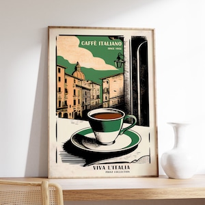 Italienischer Kaffee Poster, Kaffee Illustration Druck, Küchen Dekoration, Vintage Kaffee Druck, Italienisches Reise Dekor, Vintage Illustrationen, Geschenk