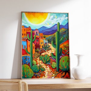 Mexican Cactus Poster, Colourful Mexican Art Prints, Traditional Mexican Artwork, Floral Vintage Poster, Latin Decor, Cultural Mexico Gift