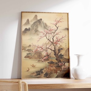 Impression d'art vintage chinoise, art chinois, art vintage, art oriental, impression chinoise, décoration asiatique, art du paysage, art floral, idée cadeau