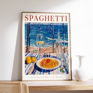 Spaghetti Poster, Food Print, Italian Food Art, Pasta Art, Cafe Decor, Restaurant Art, Vintage Food Print, Food & Drink Art, Kitchen Decor