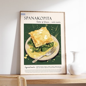 Spanakopita Food Poster, Greek Food Print, Kitchen Decor, Food and Drink Art, Greece Gift, Food Gift, Mediterranean Food Poster, Greece Art
