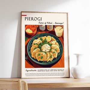 Affiche de cuisine polonaise Pierogi, impression de cuisine polonaise, affiche de cuisine d'Europe de l'Est, décoration de cuisine, art culinaire polonais, impression rétro, cadeau de nourriture