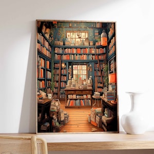 Vintage Book Store Poster, Book Shop Print, Book Lovers Gift, Reading Gift, Antique Wall Art, Retro Book Lovers Art, Library Art, Gift Idea