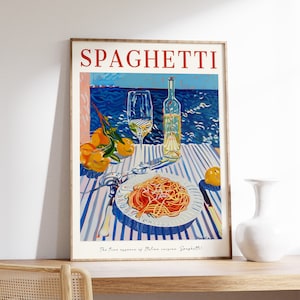 Spaghetti Poster, Food Print, Italian Food Art, Pasta Art, Cafe Decor, Restaurant Art, Vintage Food Print, Food & Drink Art, Kitchen Decor
