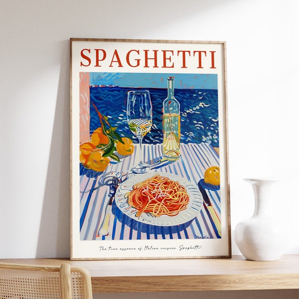 Cartel de espagueti, impresión de comida, arte de comida italiana, arte de pasta, decoración de cafetería, arte de restaurante, impresión de comida vintage, arte de comida y bebida, decoración de cocina