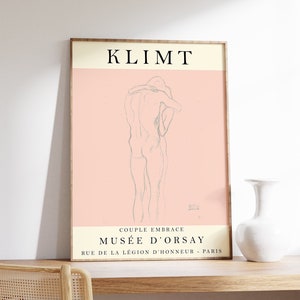 Gustav Klimt Exhibition Poster, Couple Embrace, Vintage Art, Minimalist Poster, Line Drawing, Art Print, Bedroom, Ideal Gift, Various Sizes