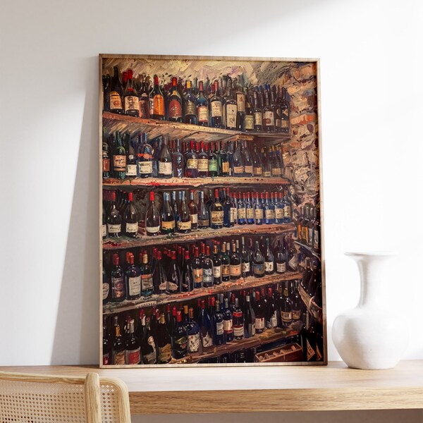 Wine Cellar Print, Vintage Wine Poster, Food Art, Kitchen Decor, Cafe Art, Cocktail Poster, Restaurant Decor, Wine Gift, Wine Art