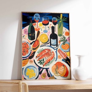 Vintage Seafood Print, Retro Lobster Food Art, Vintage Kitchen Poster, Kitchen Decor, Food Illustration Art, Food Poster, Gift for Chef