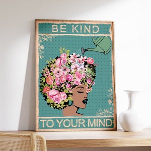 心に優しく、ビンテージポスター、ミニマリストプリント、ブラックアート、花柄プリント、寝室アート、アフリカンクイーン、ヨガポスター、各種サイズ