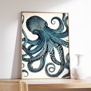 Vintage Oktopus Poster, Meer Leben Kunst, Ozean Wand Kunst, Oktopus Druck, Vintage Tier Druck, Tier Geschenk, Retro Tier Kunst, A1/A2/A3/A4