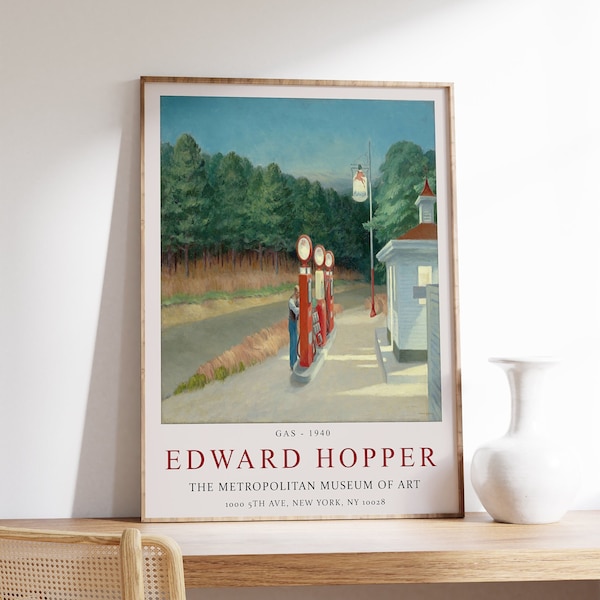 Affiche de l'exposition Edward Hopper, Gaz, Art déco mural, Réalisme, Architecture, Paysage, Idée cadeau, Minimalisme