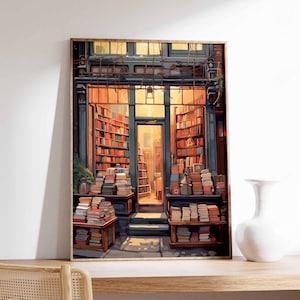 Vintage Book Store Poster, Book Shop Print, Book Lovers Gift, Reading Gift, Antique Wall Art, Retro Book Lovers Art, Library Art, Gift Idea