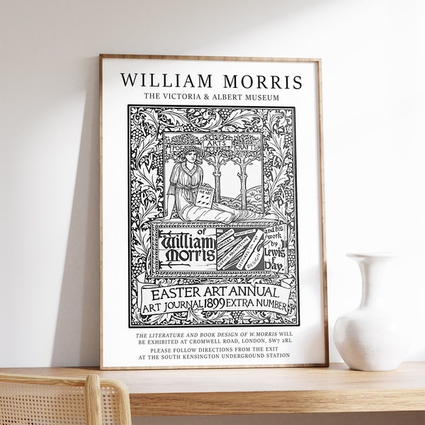 William Morris Floral Bird Art Print, William Morris Exhibition Poster, Vintage Poster, Animal Art, Floral Print, Wall Art Decor
