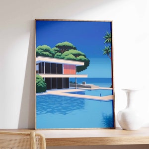 Miami Pool Print, 80&#39;s Swimming Pool Poster, Retro Florida Beach Art, Tropical Wall Art, Pop Art, Sunset Poster, Retro City Print, Gift