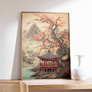Chinese Vintage Art Print, Chinese Art, Vintage Art, Oriental Art, Chinese Print, Asian Decor, Landscape Art, Floral Art, Gift Idea