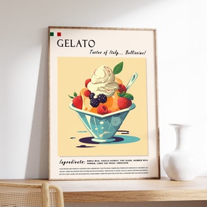 Gelato Poster, Italian Food Art, Ice Cream Food Poster, Kitchen Decor, Kitchen Art, Food Art, Dessert Poster, Food Gift, A1/A2/A3/A4