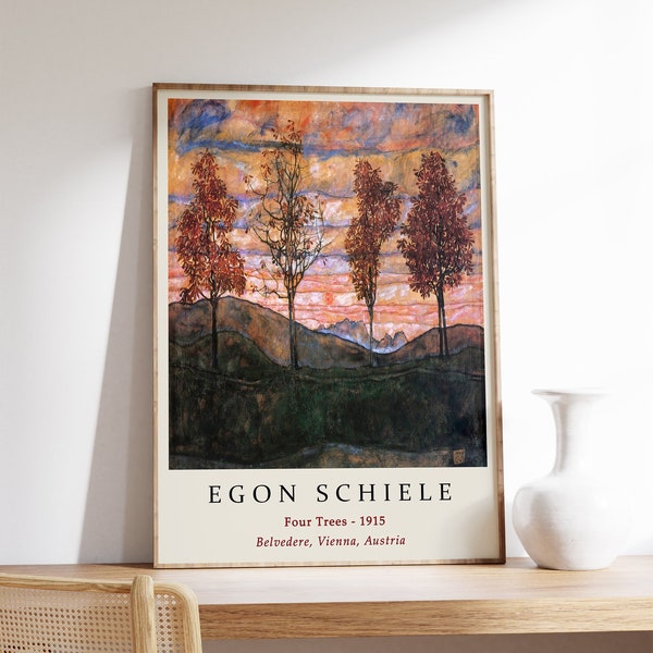 Affiche Egon Schiele, quatre arbres, impression d'art Egon Schiele, affiche arbres, impression nature, imprimé floral, affiche d'art, art déco mural, A1/A2/A3/A4