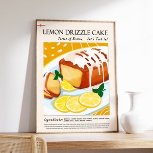 Lemon Drizzle Cake Poster, Food Art, Food Poster, Cake Poster, London Print, Kitchen Decor, Baking Art, Bakery Art, Retro Print, Food Gift