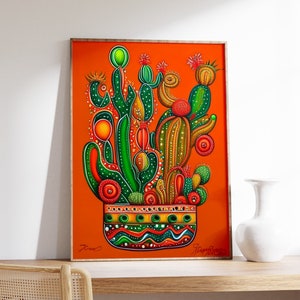 Mexikanische Kaktus Poster, mexikanischer Kunstdruck, Vintage Blumenwandkunst, psychedelisches Poster, lateinamerikanische Kunst, Vintage mexikanisches Dekor, Geschenkidee
