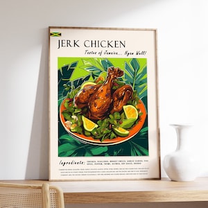 Jamaican Jerk Chicken Food Poster, Caribbean Food Print, Jamaican Food Art, Caribbean Food Poster, Exotic Food Art, Kitchen Decor, Food Gift
