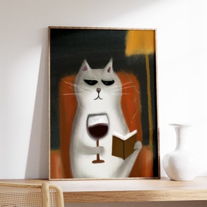 Cat Wine Funny Poster, Vintage Art Print, Drinking Wine Feline Fine! Animal Print, Animal Art, Wall Art Decor, Cat Gift, A1/A2/A3/A4