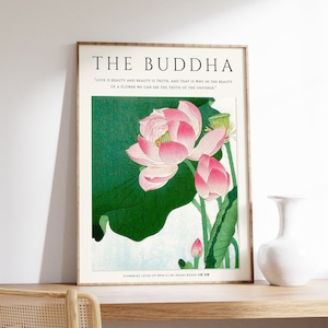 Buddhist Poster Art, Buddah Art, Japanese Art, Spiritual Art, Religious Home Decor, Floral Print, Meditation Art, Gift, A1/A2/A3/A4