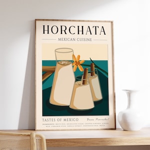 Mexican Food Poster, Horchata Food Print, Travel Poster, Kitchen Poster, Kitchen Decor, Food Art, Food and Drink Poster, Food Gift