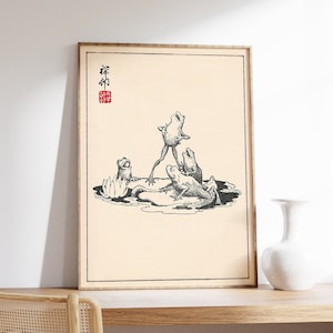 Japanese Frog Poster, Frog Art, Woodblock Art, Ukiyo-e Print, Vintage Art Print, Animal Art, Funny Animal Print, Animal Gift, A1/A2/A3/A4