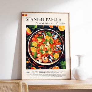 Spannish Paella Food Poster, Spanish Food Print, Spain Decor, Kitchen Decor, Spanish Food Art, Retro Print, Food Gift, Kitchen poster
