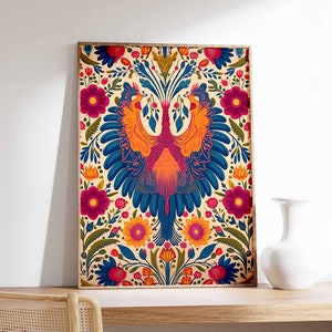 Vintage Mexican Wings Poster, Floral Mexican Art Print, Traditional Mexican Decor, Vintage South American Poster, Latin Decor, Cultural Gift