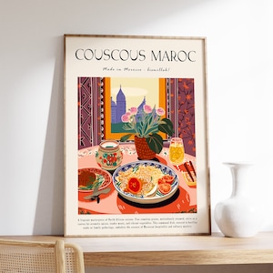 Moroccan Food Poster, Moroccan Food Print, Couscous Poster, Middle Eastern Food Poster, Exotic Food Art, Islamic Kitchen Art, Kitchen Decor