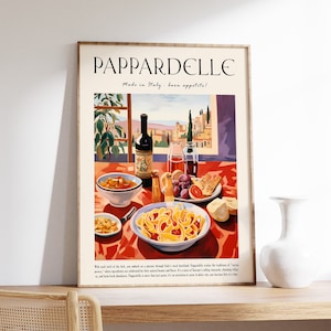 Italian Pappardelle Pasta Poster, Italian Food Print, Kitchen Decor, Food and Drink Art, Food Poster, Kitchen Decor, Cooking Gift, Chef Gift