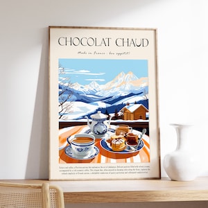 Food and Drink Poster, Hot Chocolate Art, Kitchen Decor, Cafe Decor, Dessert Wall Art, French Food Art, Gift for Cook, Cooking Wall Print
