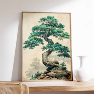 Bonsai Tree Poster, Japanese Bonsai Print, Japanese Floral Print, Traditional Japanese Wall Art, Oriental Print, Tree Print, Tree Poster