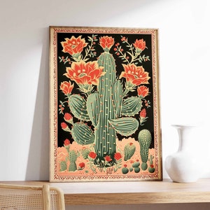 Vintage Mexican Cactus Poster, Colourful Mexican Art Print, Traditional Mexican Artwork, Floral Vintage Poster, Latin Decor, Mexican Gift