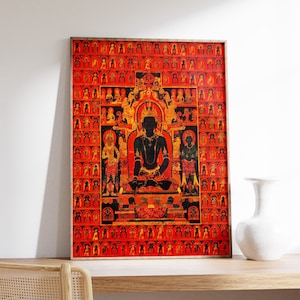 Red Buddhas Art, Buddhist Art Print, Spiritual Decor, Buddhist Wall Art, Gift Idea, Buddhism, Psychedelic Art, Buddha Art, A1/A2/A3/A4