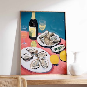Vintage Seafood Print, Retro Oyster Food Art, Vintage Kitchen Poster, Kitchen Decor, Food Illustration Art, Food Poster, Gift for Chef