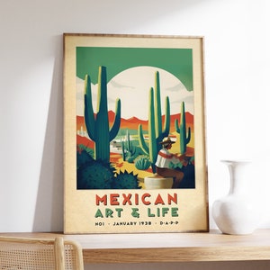 Mexican Art and Life Poster, Colourful Mexican Art Prints, Traditional Mexican Artwork, Floral Vintage Poster, Latin Decor, Cultural Gift