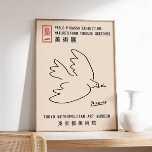 Picasso Exhibition Poster, Bird, Vintage Minimalist Art Print, Line Drawing, Art Print, Bedroom Art, Gift Idea, Japanese, A1/A2/3/A4