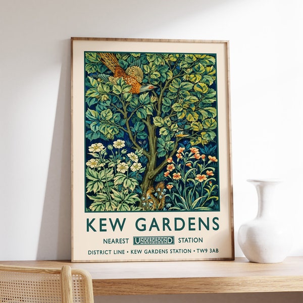 William Morris Print, Kew Gardens Print, London Print, William Morris Poster, Vintage Wall Art, Floral Art, Vintage Poster, A1/A2/A3/A4