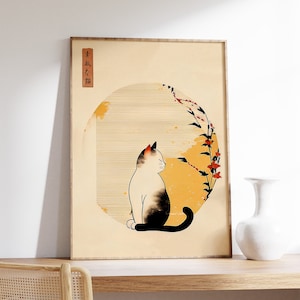 Vintage Japanse kattenkunstposter, oosterse muurdecoratie