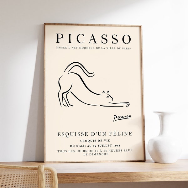 Picasso Exhibition Poster, The Cat, Cat Poster, Cat Print, Vintage Minimalist Print, Line Drawing, Art Print, Bedroom Art, Gift, A1/A2/3/A4